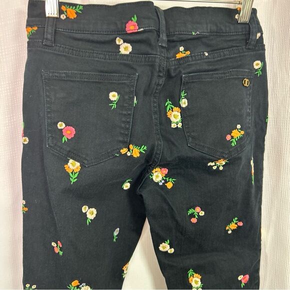 Tory Burch Jeans Womens 25 Brindle Black Floral Embroidered Skinny Ankle Jeans - Picture 9 of 13